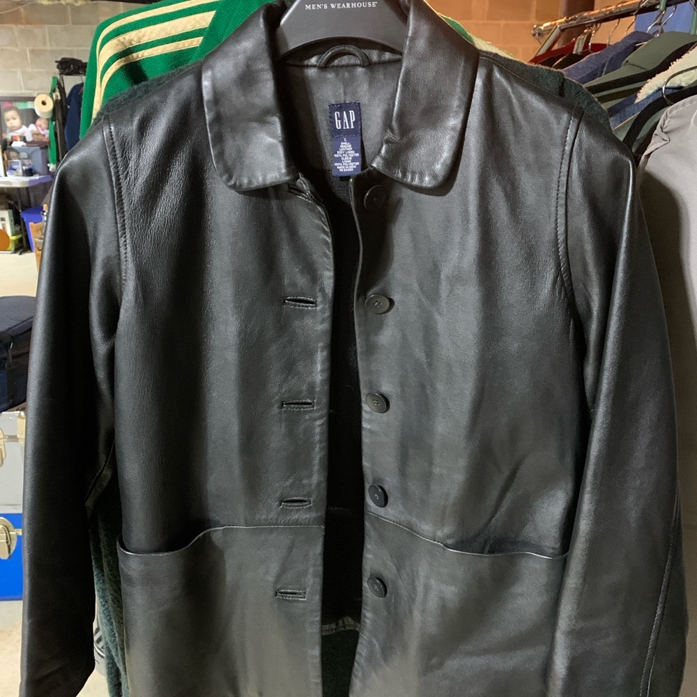 GAP kids Black Leather Shirt Jacket